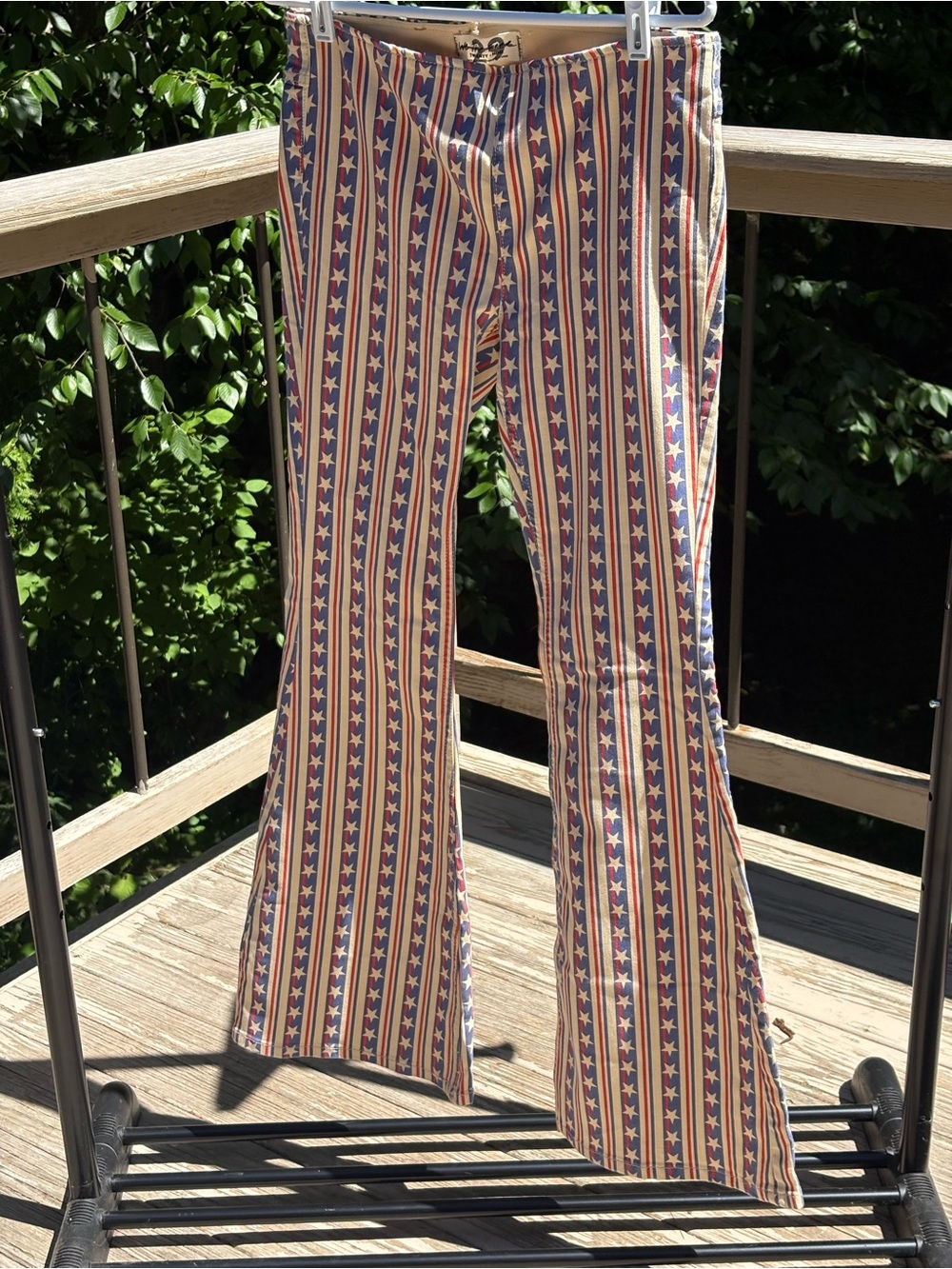 Free People Striped Star Print Flared Pants in Red, Blue, Cream - Picture 3 of 8